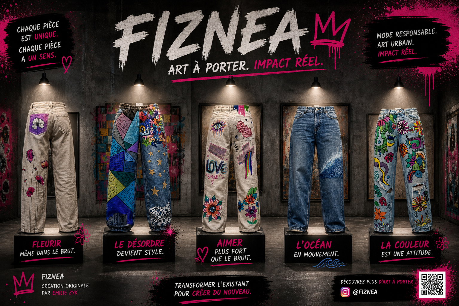 FIZNEA — Art à porter. Impact réel. Affiche exposition Emilie ZYK